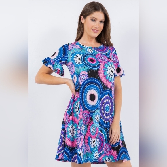 Kaleidoscope Mini Dress w/Pockets Size Small - Picture 5 of 7